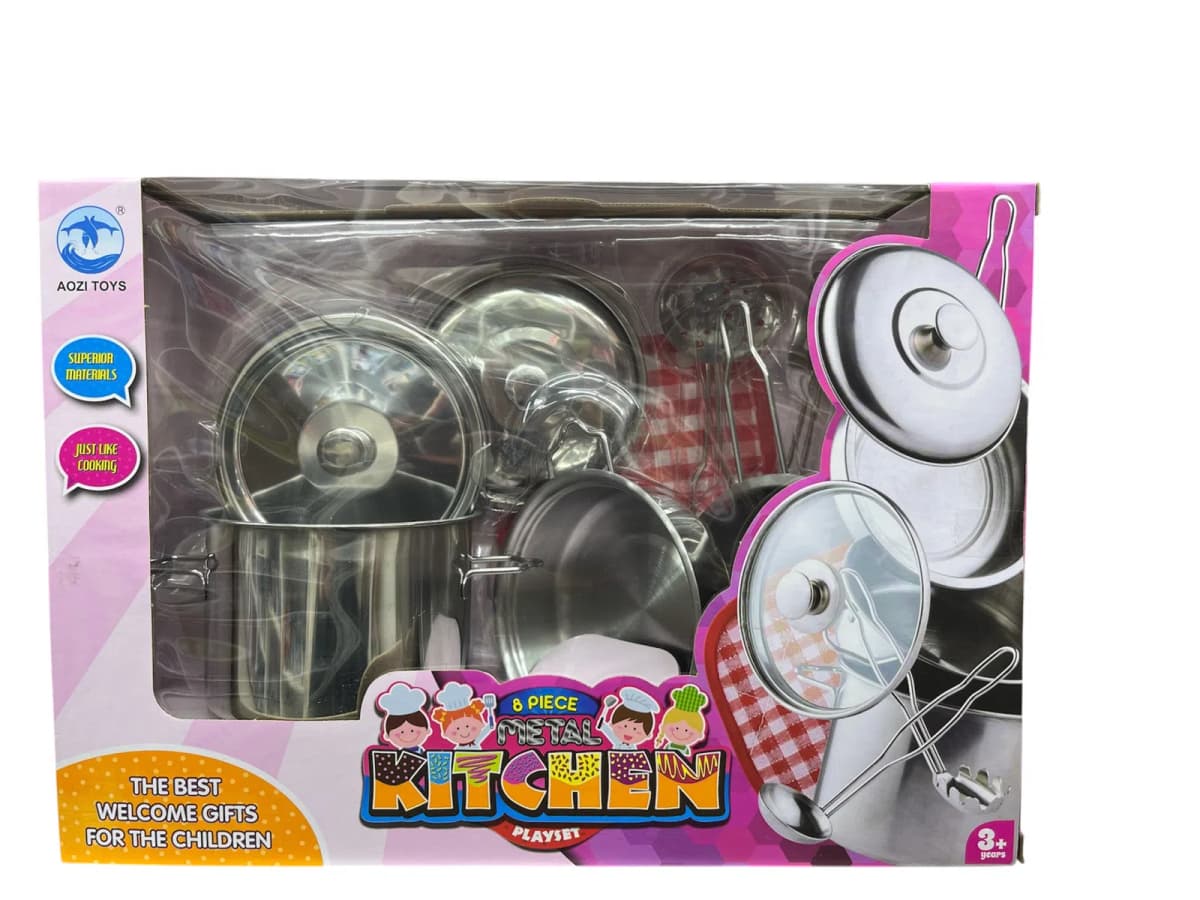 Oyuncaq qab-qacaq dəsti metal kitchen, alüminium, gümüşü