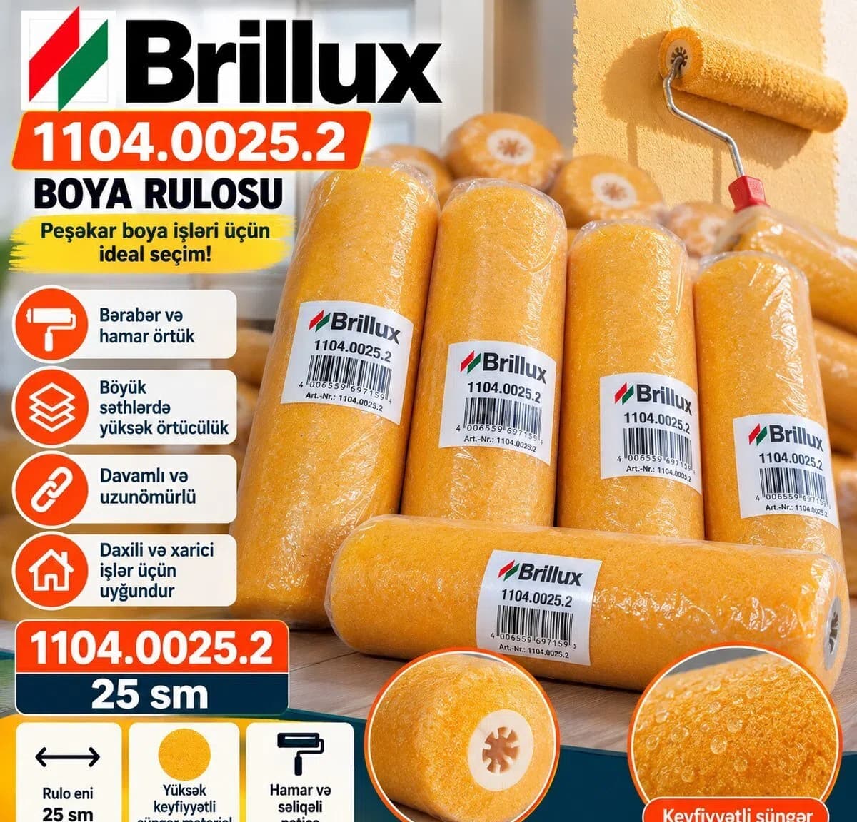 Dekorativ boya rolik Brillux 25 sm