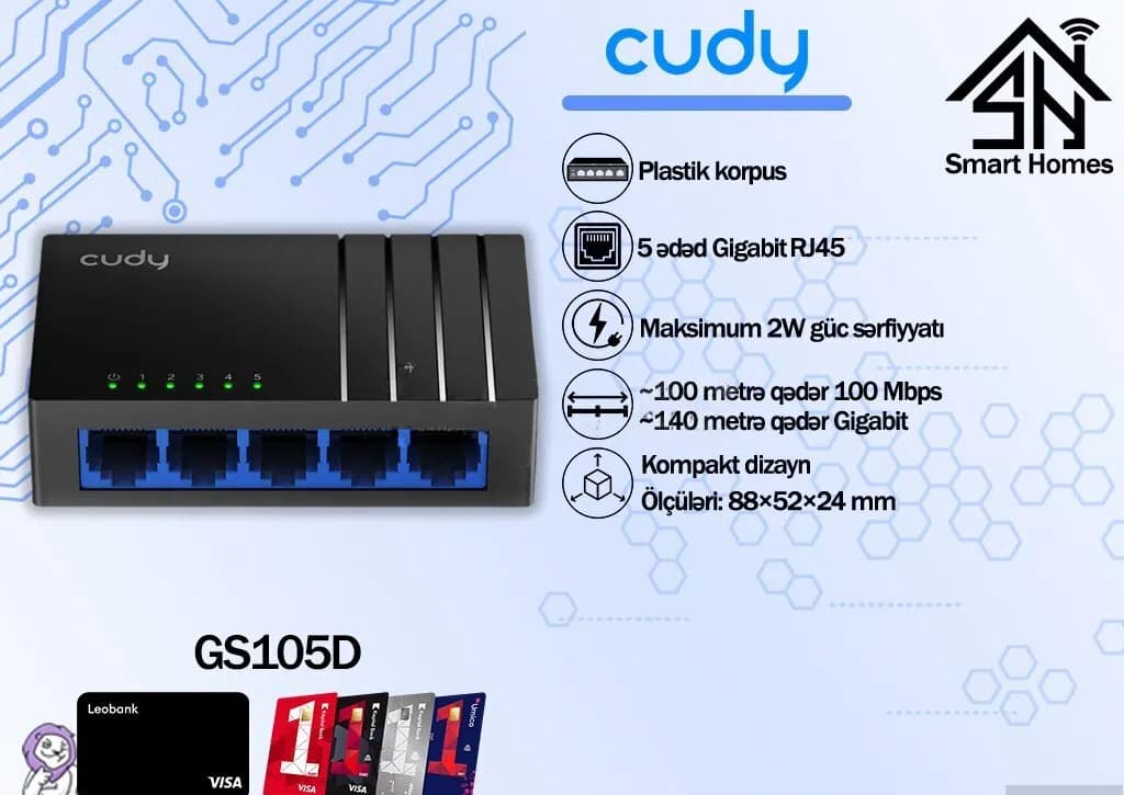 Şəbəkə kommutatoru Cudy GS108D 8-port Gigabit