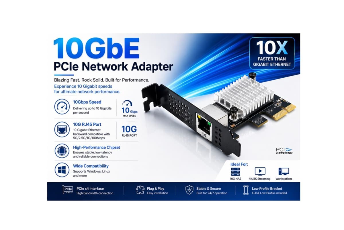 Şəbəkə kartı 10Gbps PCIe 4.0 x1 Realtek RTL8127