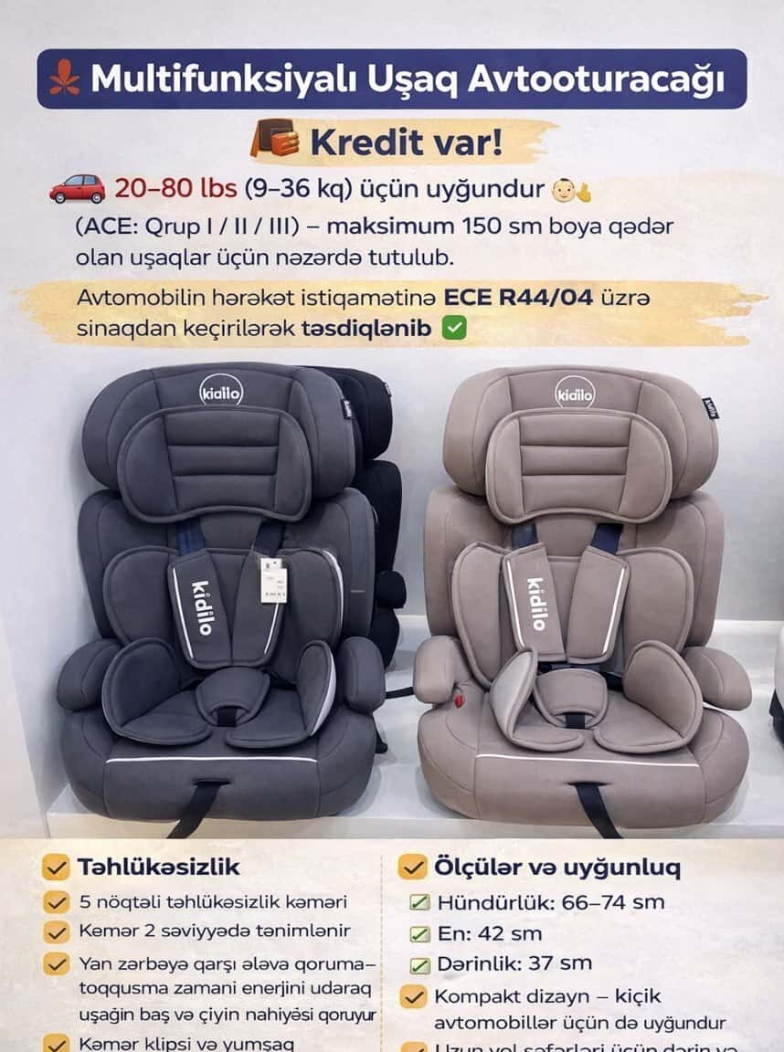 Uniseks uşaq avto oturacağı, Boz rəng - Tenderyard