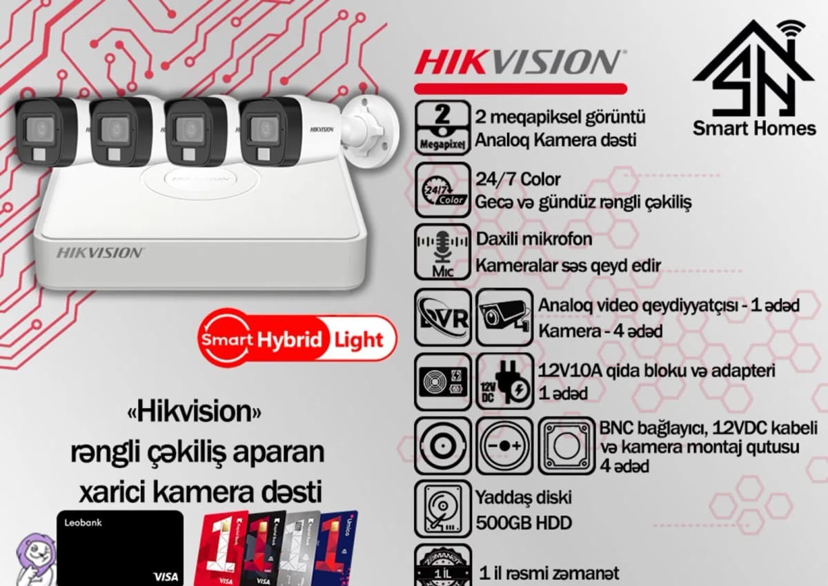 Kamera dəsti Hikvision gecə rəngli 4-lü