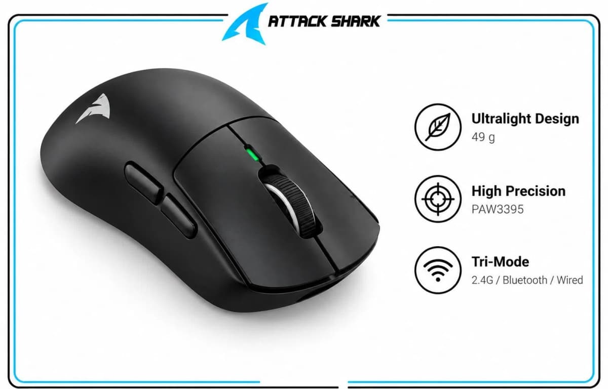 Kompüter siçanı Attack Shark X3 Pro Black