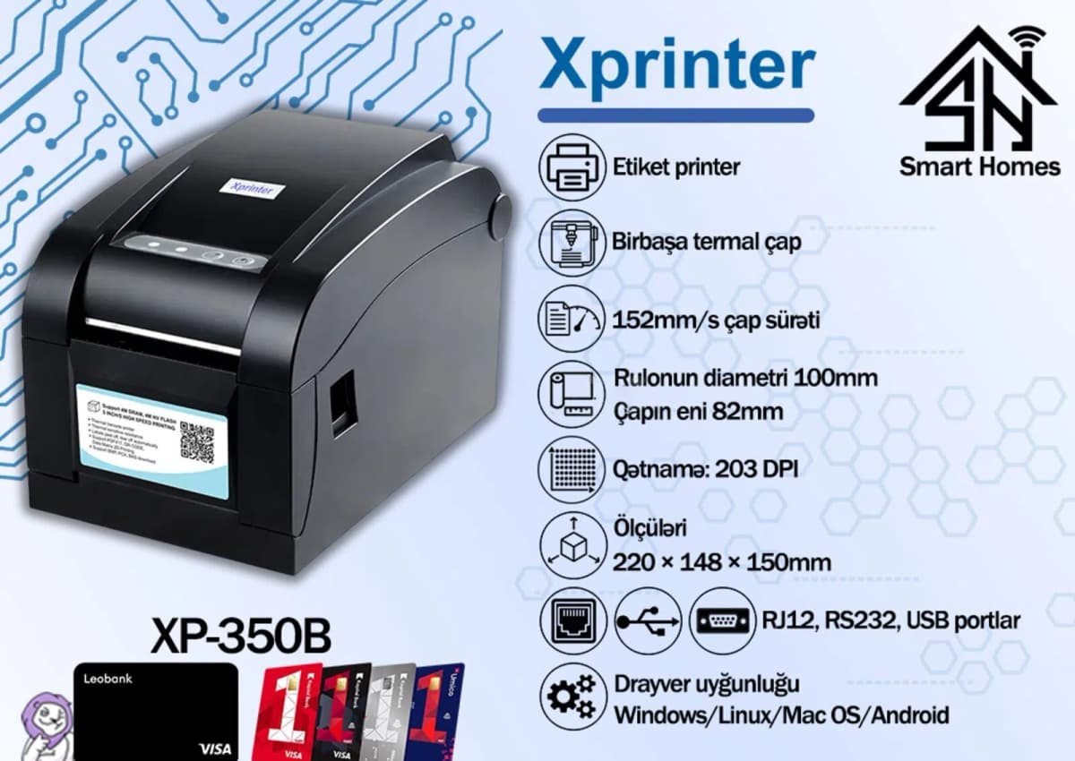 Etiket printeri Xprinter XP-350B