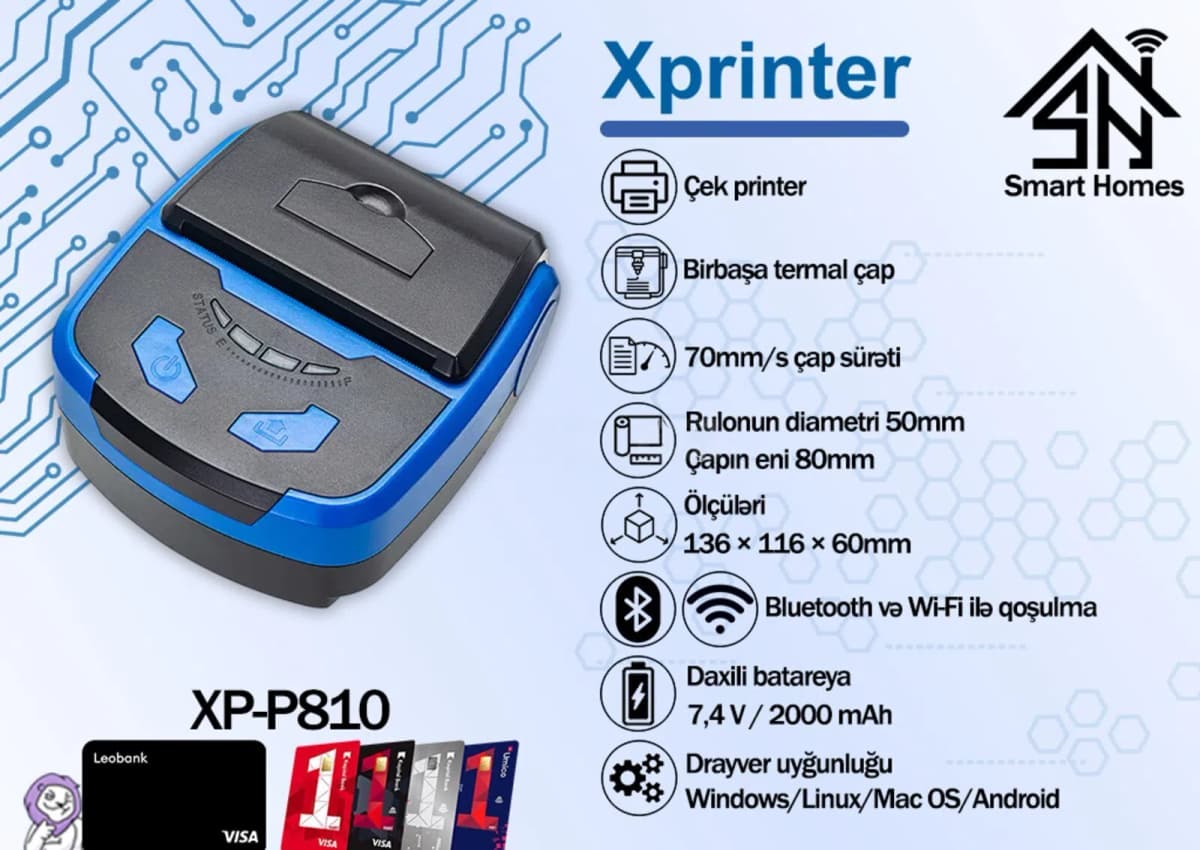 Qəbz printeri Xprinter XP-P810 Wi-Fi + Bluetooth