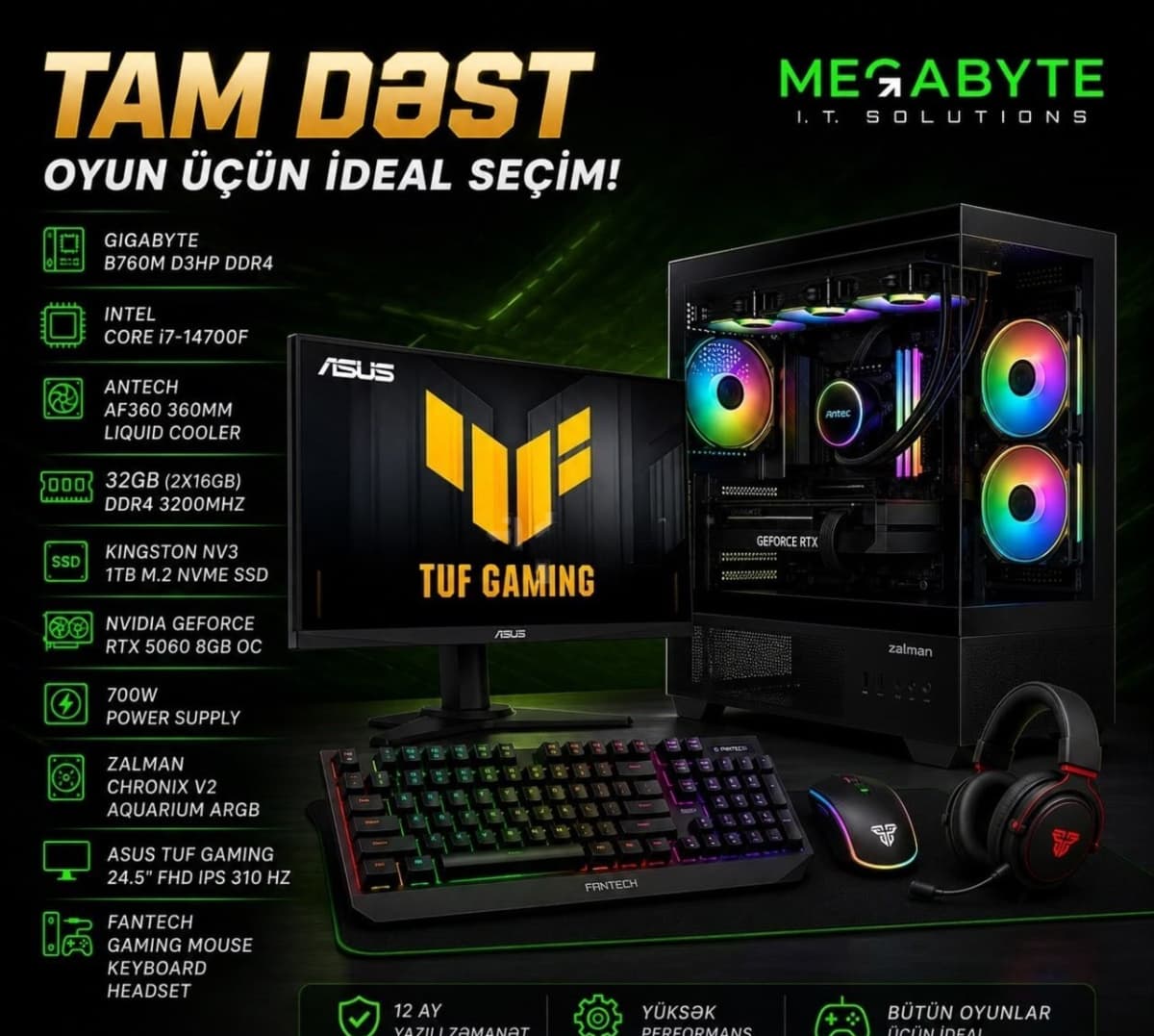 Oyun kompüteri Mega-029 i7-14700F RTX 5060 32GB RAM