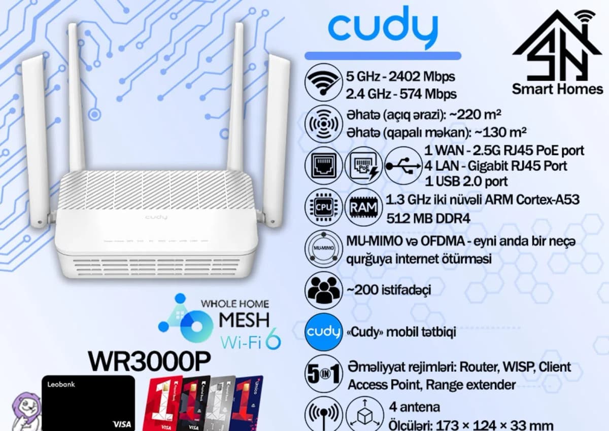 Router Cudy AX3000 2.5G Mesh Wi-Fi 6 PoE WR3000P