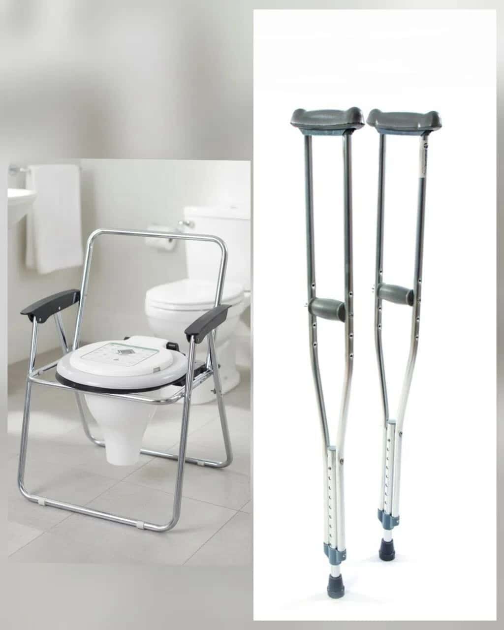 Commode chair and crutches set for patients - Tenderyard