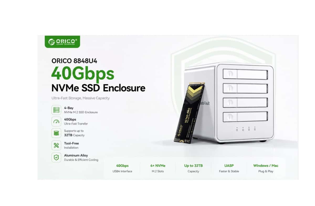 SSD enclosure Orico 4 bay NVMe 40Gbps - Tenderyard