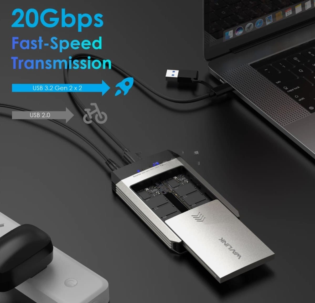 M.2 NVMe SSD Docking Station 20Gbps Dual Bay