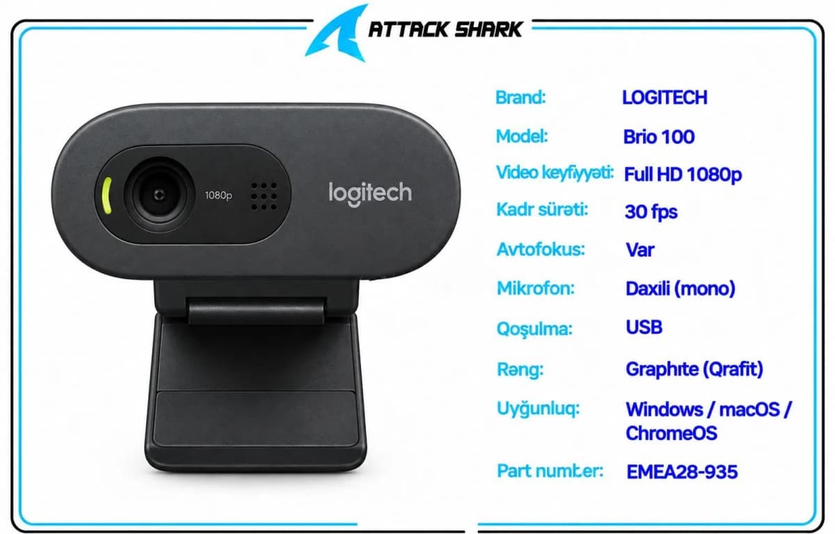 Veb-kamera Logitech Brio 100 Full HD Graphite