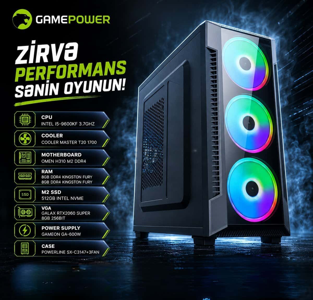 GamePower i5-9600KF RTX 2060 Super Gaming PC - Tenderyard