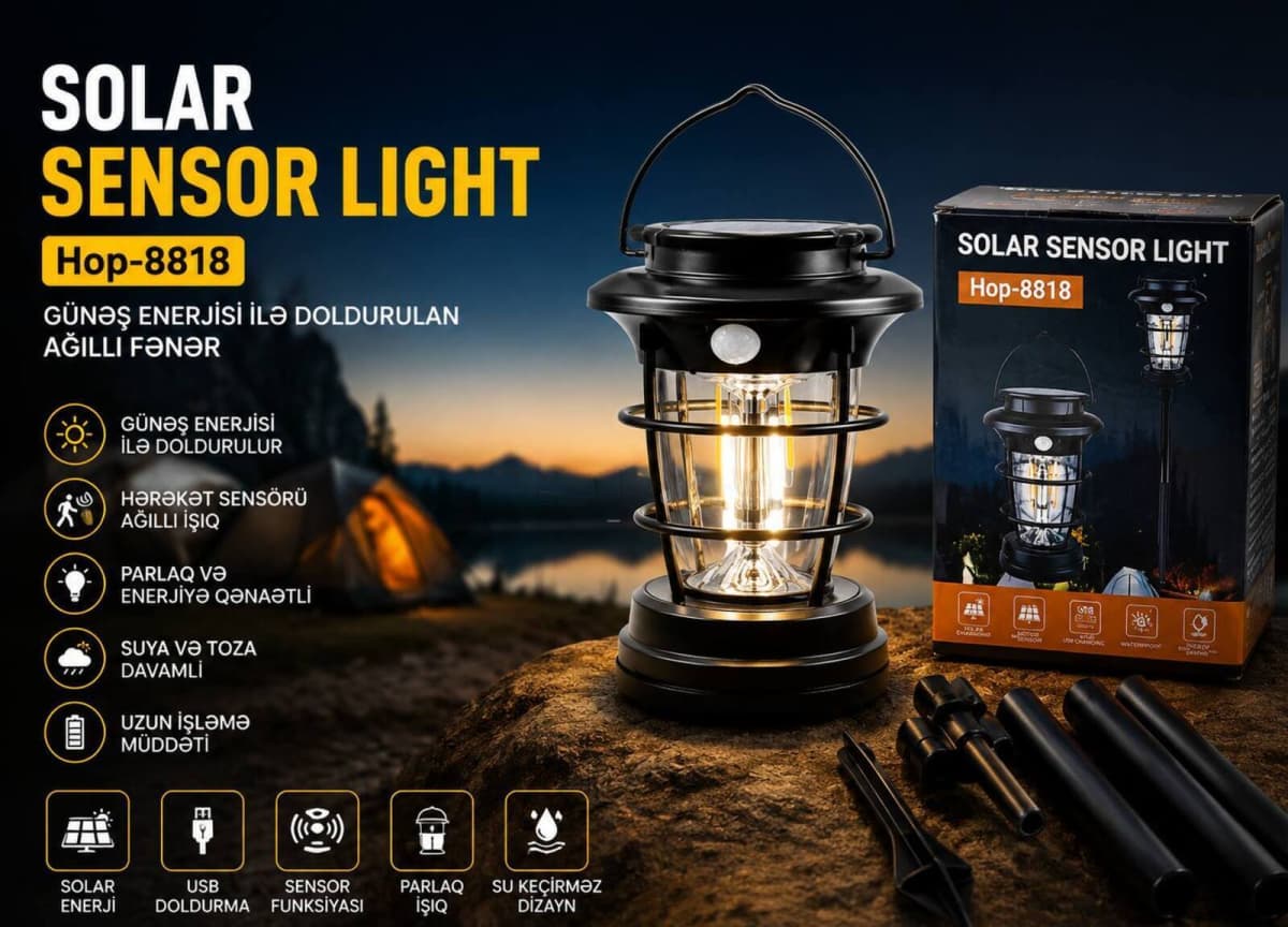 Günəş enerjili fənər HOP-8818 sensorlu