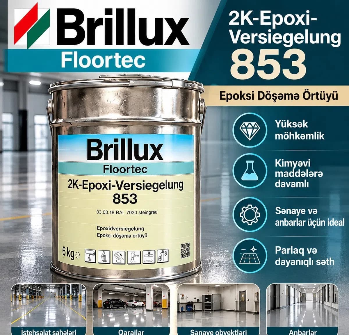 Epoksi örtük Brillux Floortec 853 6 kq