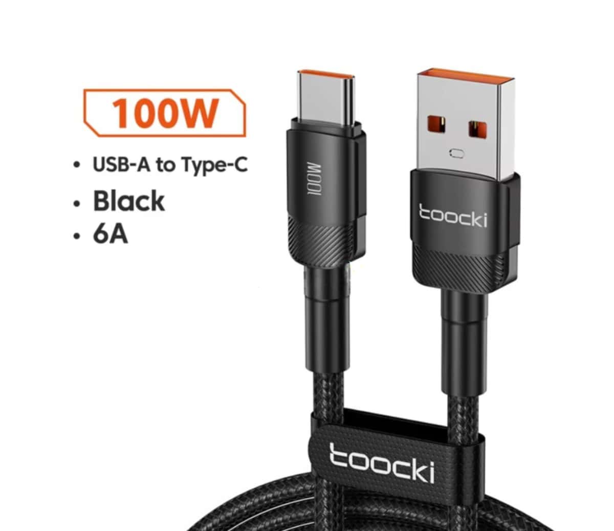 Charging cable Toocki 100W 6A USB to Type-C 2m - Tenderyard