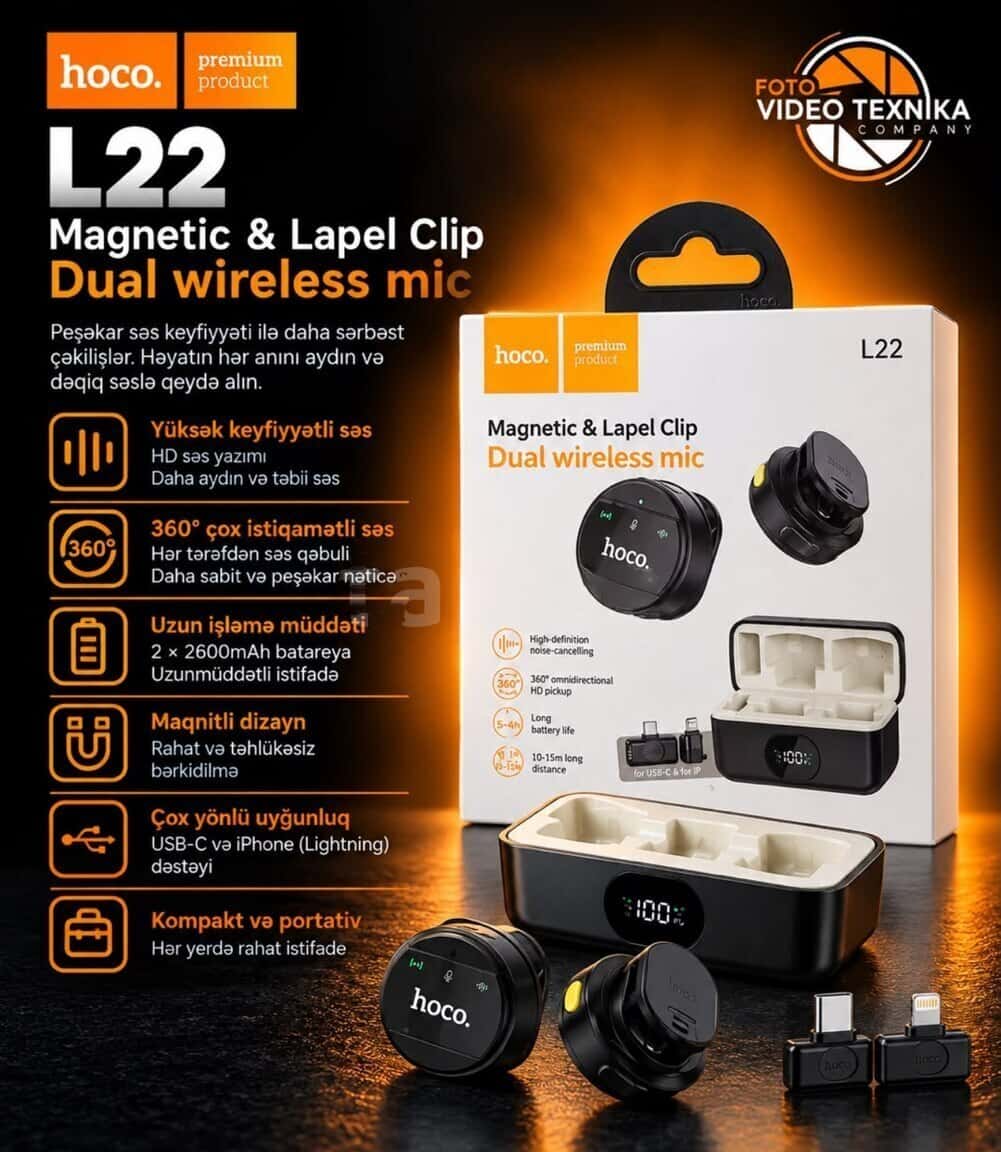 Simsiz mikrofon Hoco L22 Dual Wireless Mic - Tenderyard