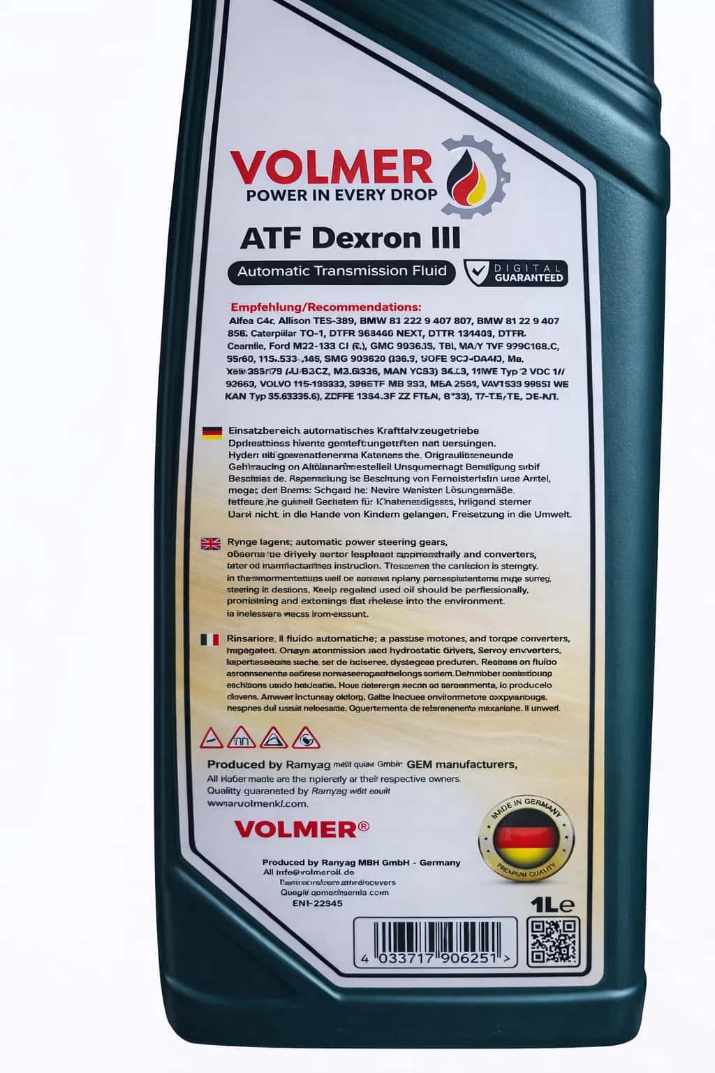 Volmer ATF Dexron III Avtomat Transmissiya Yağı 1L - Tenderyard