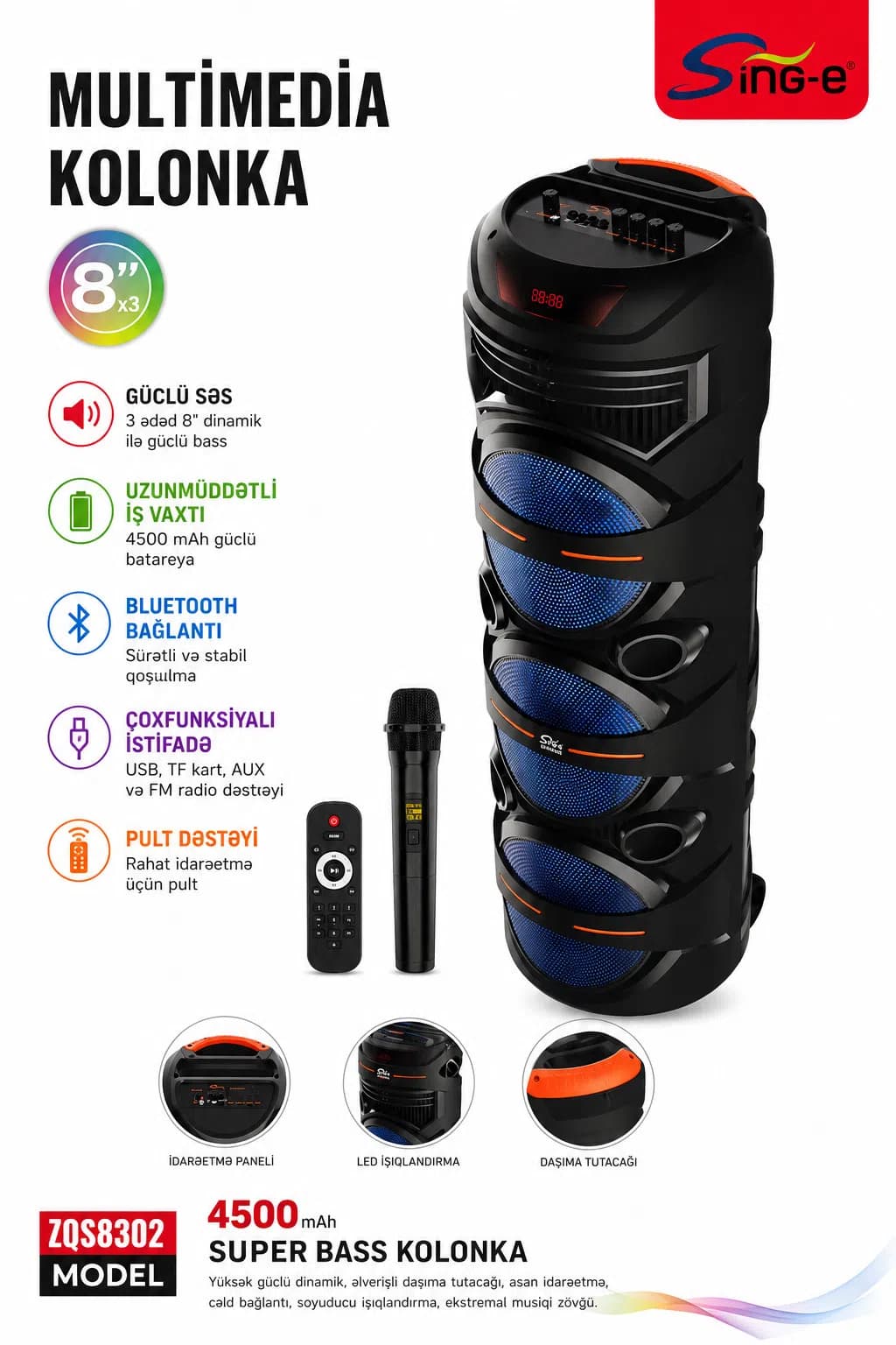 Portativ dinamik Sing-E ZQS8302