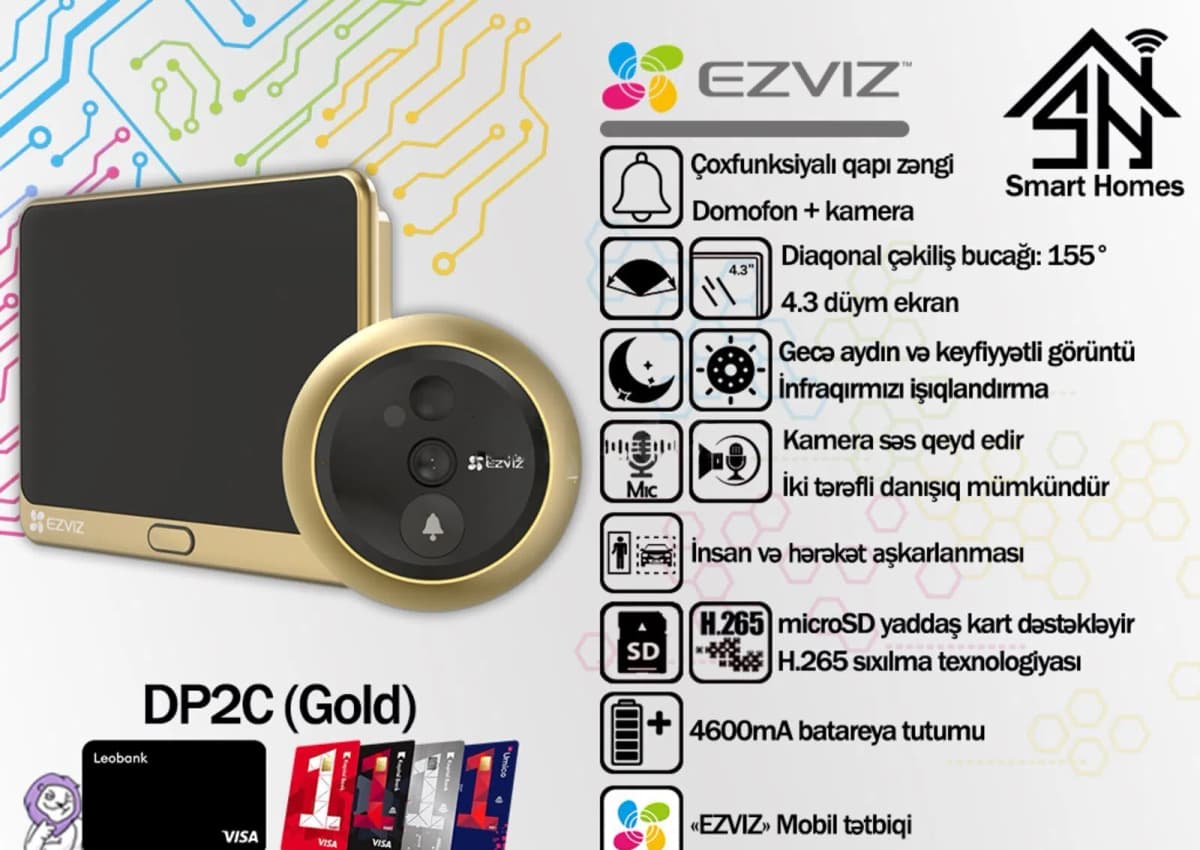 Smart qapı zəngi Ezviz DP2C Gold