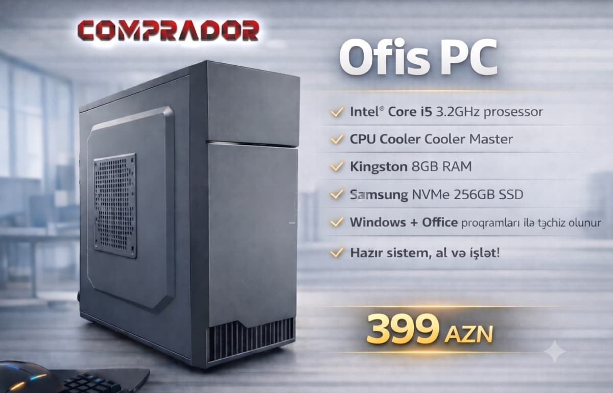 Masaüstü kompüter Intel Core i5, 8GB RAM, 256GB SSD