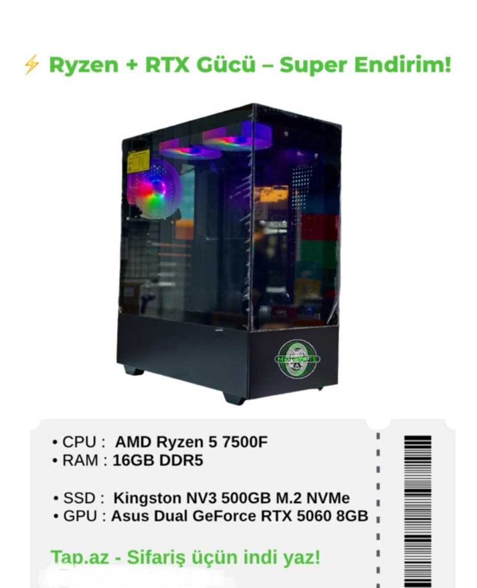 Oyun kompüteri Ryzen 5 7500F RTX 5060 16GB DDR5