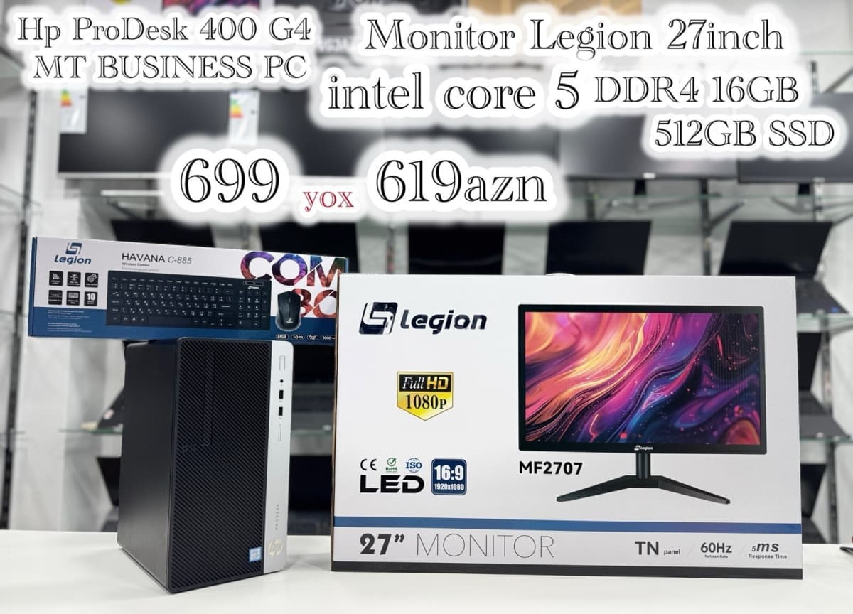 HP Intel i5 7th Gen, 16GB RAM, 512GB SSD, 27" Monitor