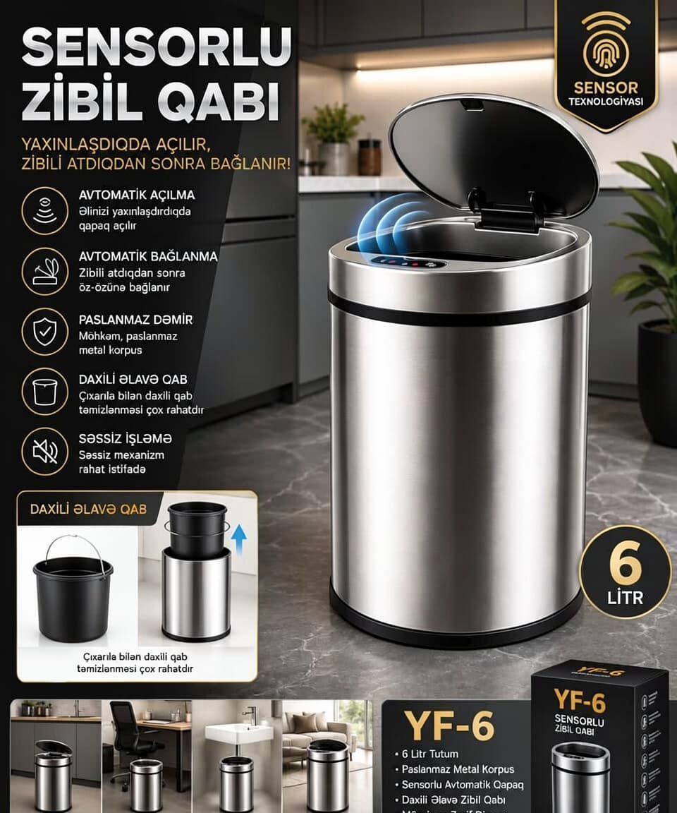 Sensorlu Zibil Qabı 6 Litr BE-028383