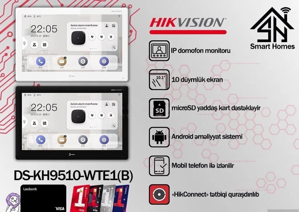 IP domofon monitoru Hikvision DS-KH9510-WTE1(B) 10 düym
