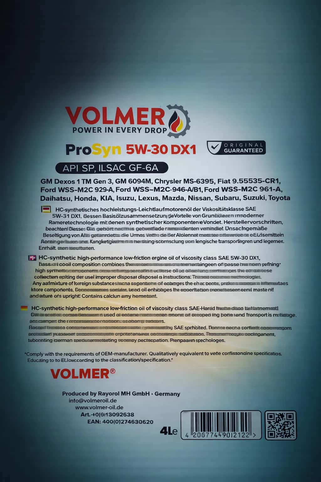 Volmer ProSyn 5W-30 DX1 Motor Yağı, 4 L - Tenderyard
