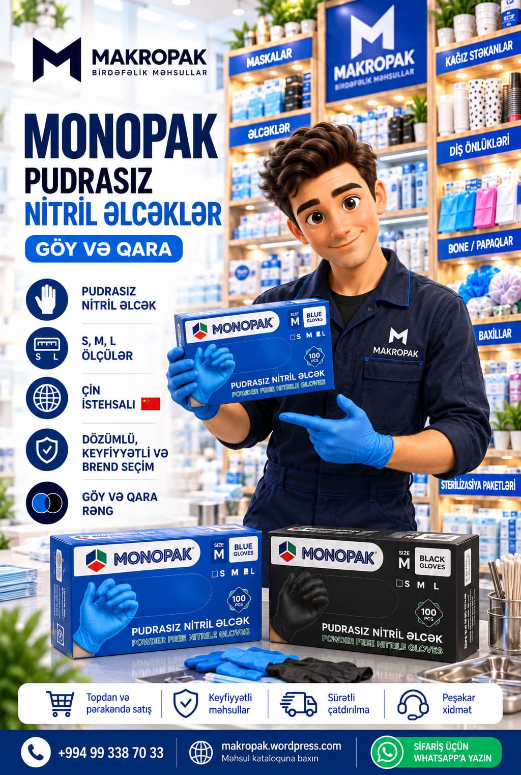 Monopak pudrasız nitril əlcəklər