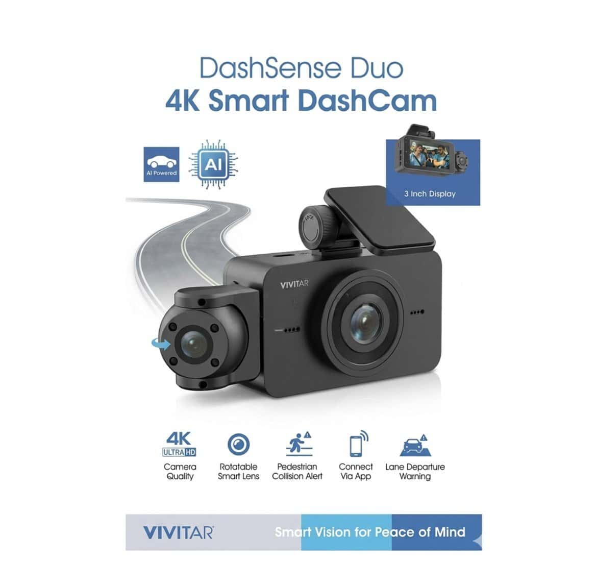 Videoqeydiyyatçı Vivitar DashSense Duo 4K Smart Dash Cam - Tenderyard