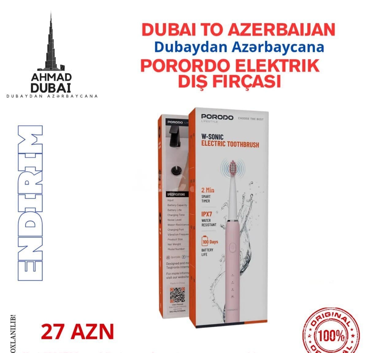 Elektrik diş fırçası Porodo