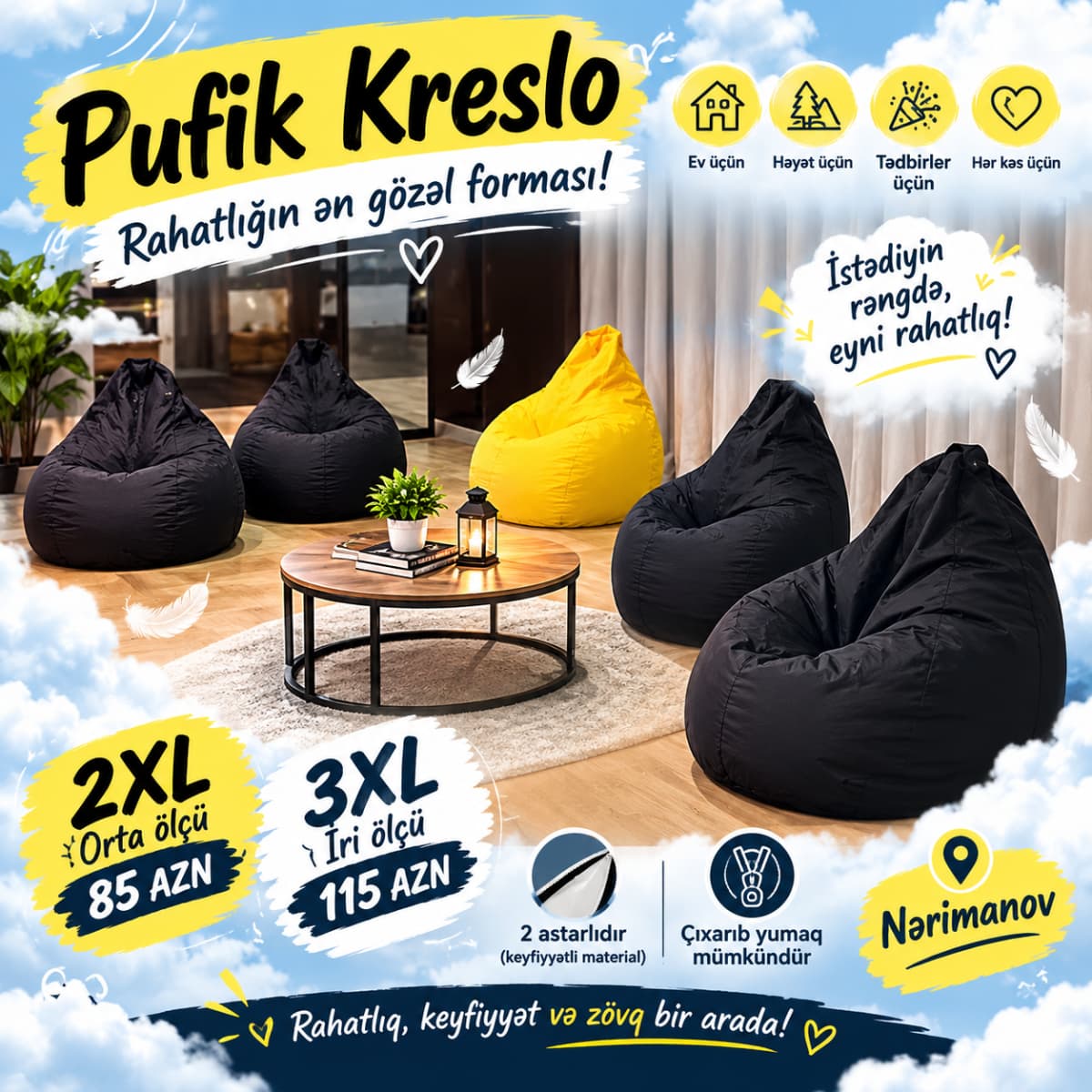 Kreslo tipli puf, Qara rəng