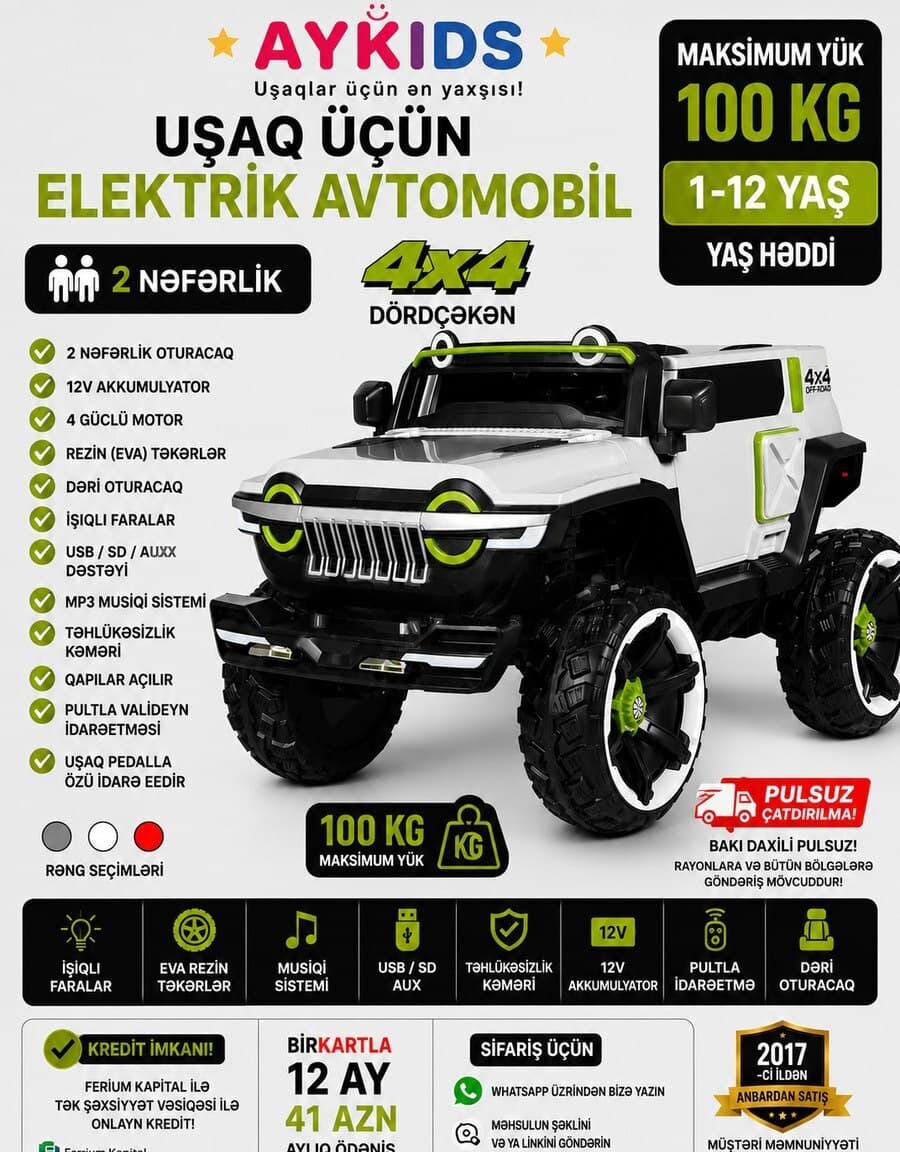 Uşaq elektrik avtomobili 4 motorlu