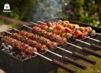 Barbekü şişləri dəsti, 4 ədəd, taxta tutacaqlı — şəkil 1