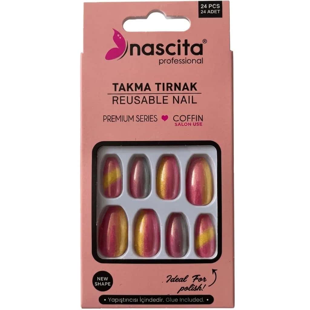 Nascita Coffin Artificial Nails (Red-Yellow Ombre) - Tenderyard