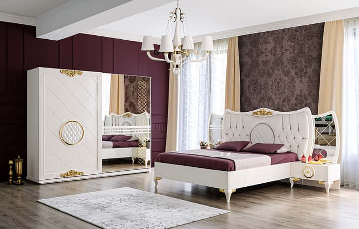 Wooden material bedroom set, White color - Tenderyard