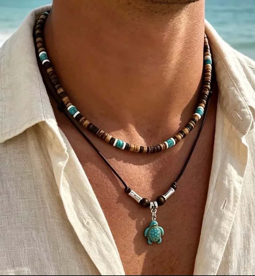2 ədəd unisex boho okean muncuq boyunbağı, tısbağa kulonlu - Tenderyard