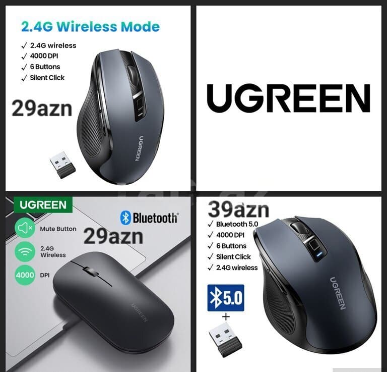 Ugreen Wireless və Bluetooth Kompüter Siçanı