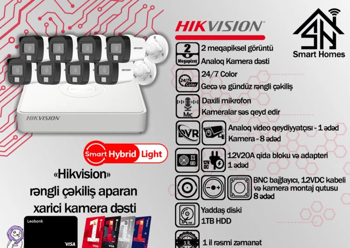 Hikvision 8-li gecə rəngli müşahidə kamera dəsti