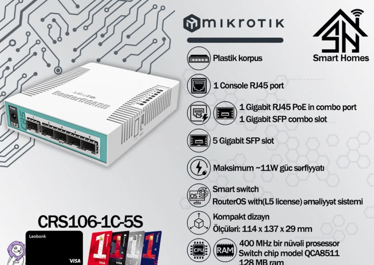 MikroTik CRS106-1C-5S 5 portlu SFP kommutator