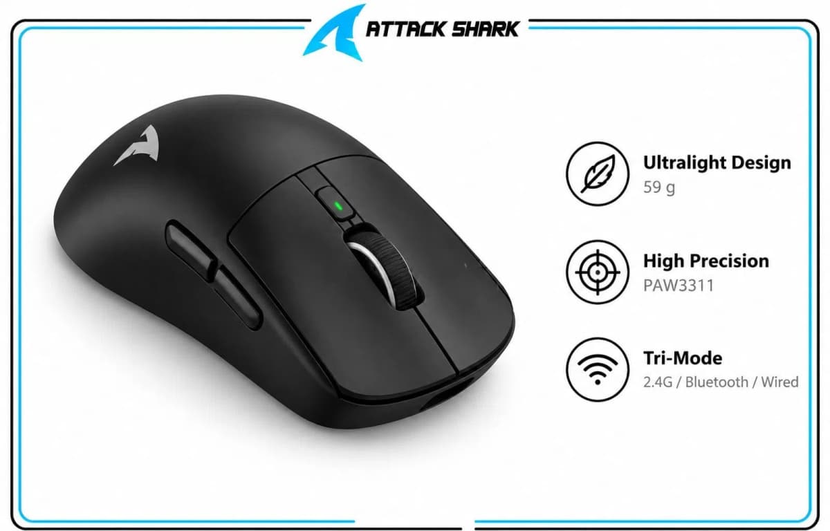 Oyun siçanı Attack Shark R1 Black