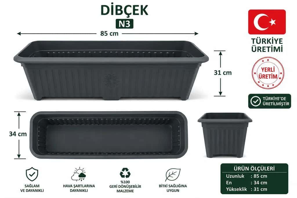 Türkiyə İstehsalı Plastik Gül Dibçəyi (85x34x31 sm) - Tenderyard