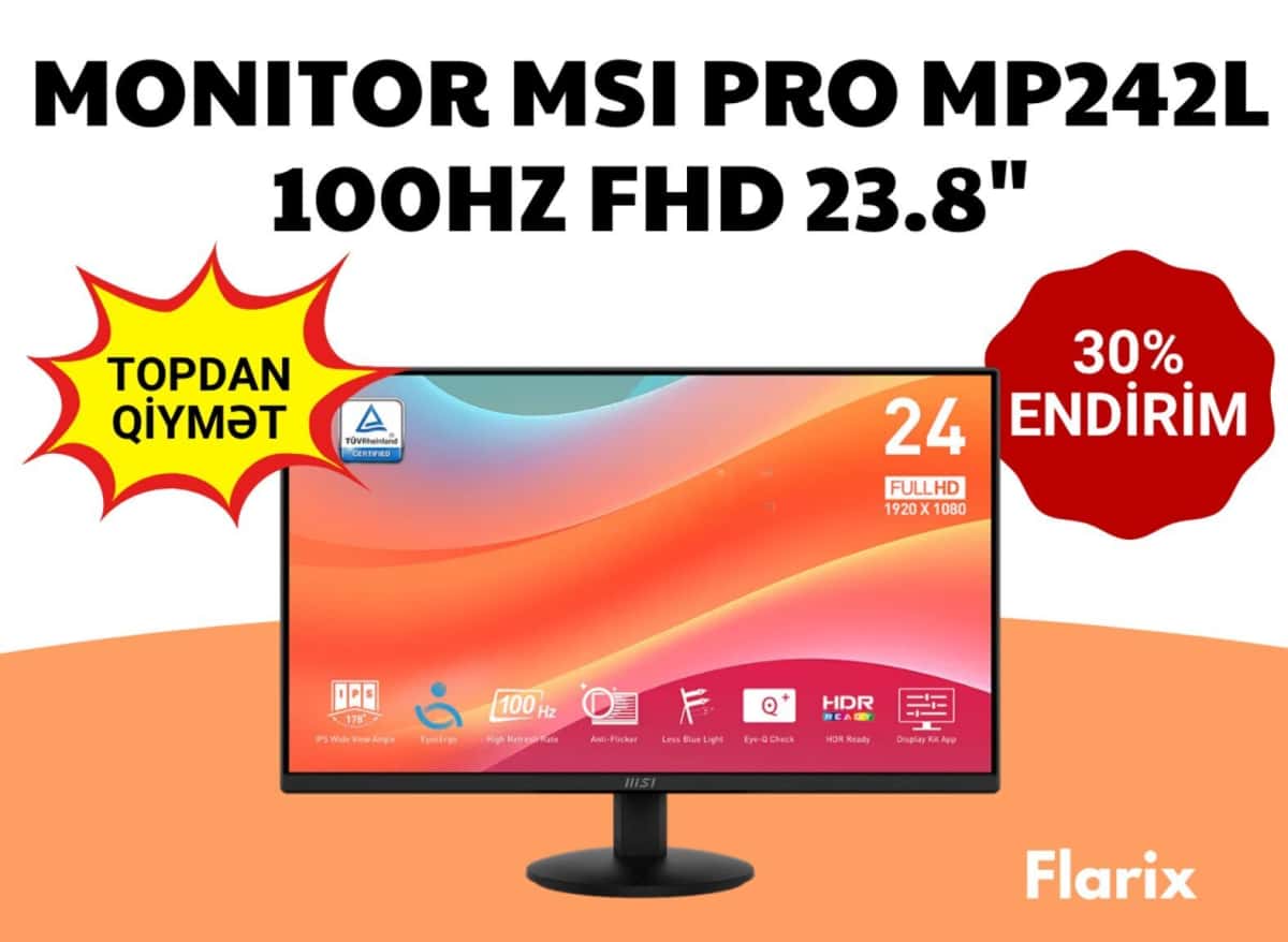 Monitor MSI PRO MP242L 23.8" 100Hz FHD - Tenderyard