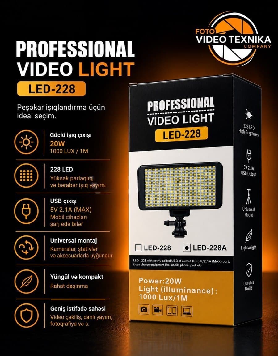 Video işıq LED-228 professional
