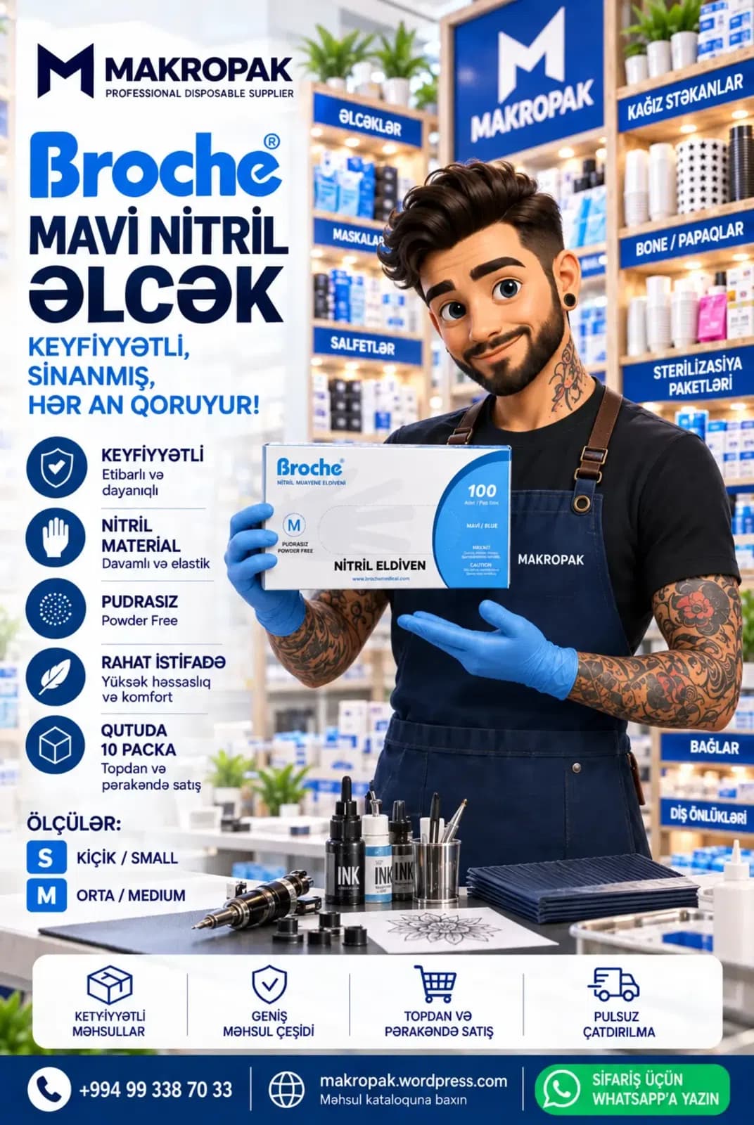 Broche mavi nitril əlcəklər