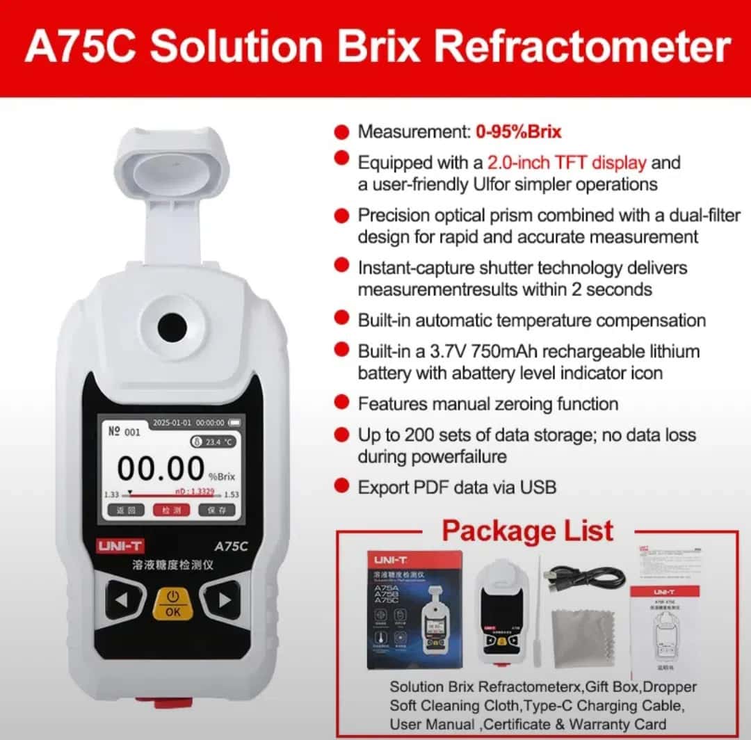 Digital refractometer UNI-T A75C - Tenderyard