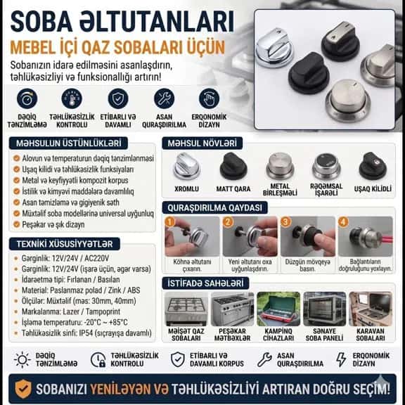 Qaz sobası üçün idarəetmə düymələri və tutacaqları - Tenderyard