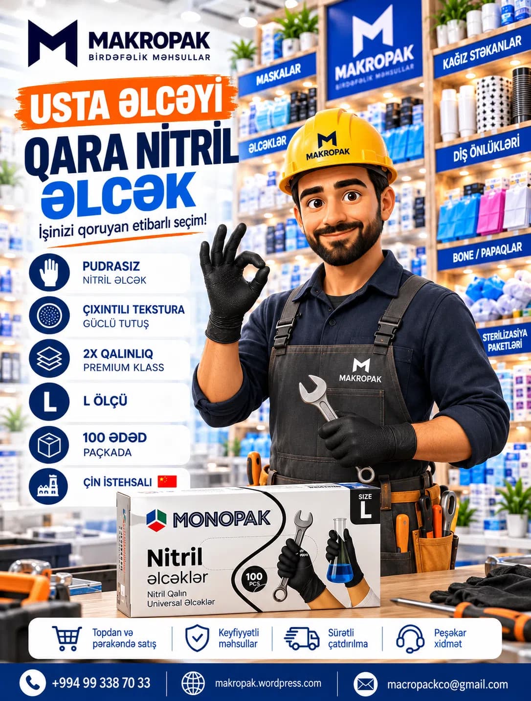 Usta əlcəyi qara nitril pudrasız