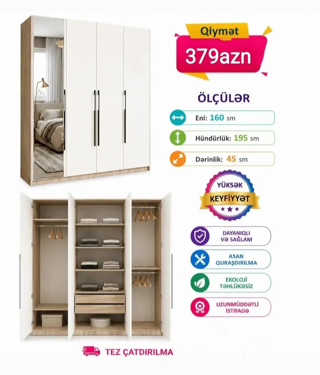4 qapılı dolab